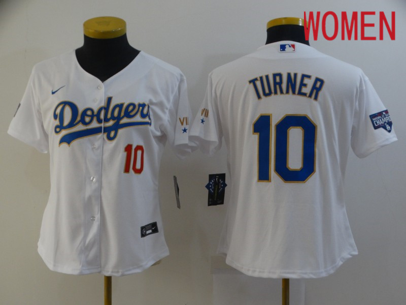 Women Los Angeles Dodgers #10 Turner White Game 2021 Nike MLB Jersey1->los angeles dodgers->MLB Jersey